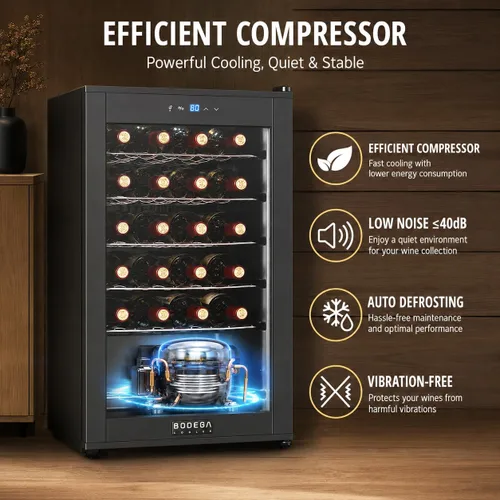 Vista 3 de BODEGA COOLER - Enfriador de vino de 24 botellas para el hogar y la cocina, mini refrigerador para dormitorio, refrigerador de vino con control