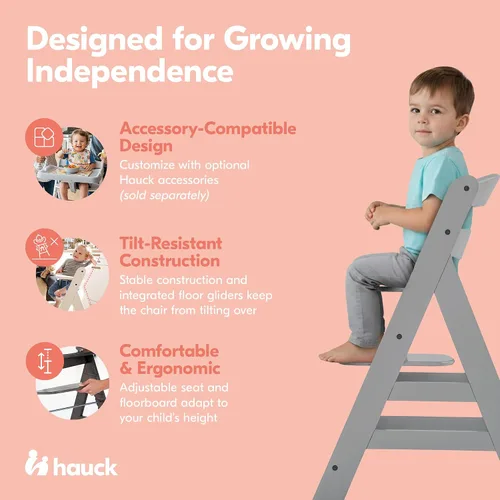 Vista 4 de hauck Alpha+ Grow Along - Trona elevada de madera de haya maciza con asiento ajustable, arnés de seguridad de 5 puntos y barra de parachoques