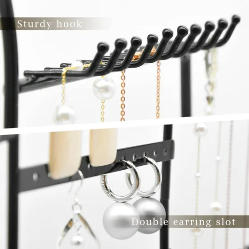 Vista 5 de Organizador ovalado de joyas, soportes de exhibición de collares de metal para vender, organizador de aretes de 4 niveles, regalo para mujeres