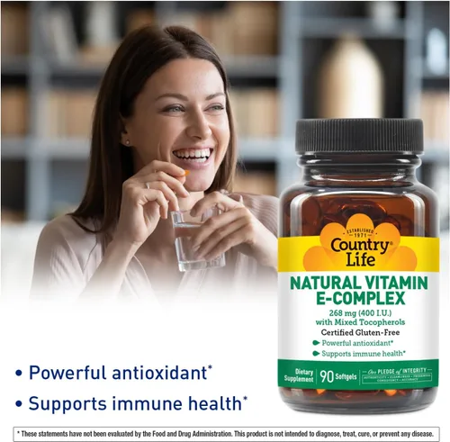 Vista 2 de Country Life Vitamina E Complejo 400 UI – Tocoferoles mixtos naturales – Antioxidante y apoyo inmunológico – Promueve la salud de la piel y combate