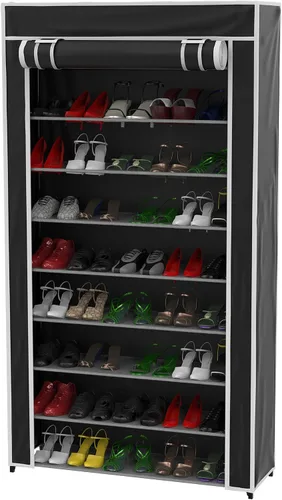 Vista 6 de Lavish Home Zapatero de 9 niveles con cubierta para polvo y marco de metal, organizador vertical independiente de almacenamiento de calzado (negro)