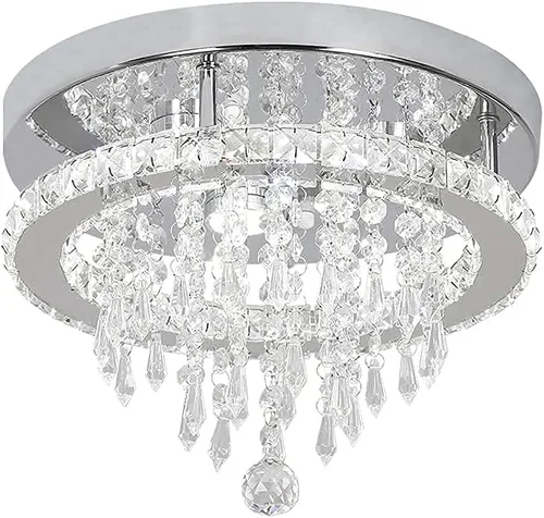 Vista 12 de Deckrico Candelabro de cristal moderno LED para techo, montaje empotrado, de acero inoxidable, pantalla de luz con cuentas para dormitorio, comedor