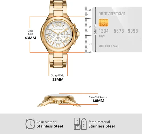 Vista 5 de Michael Kors Reloj Camille de gran tamaño para mujer, reloj cronógrafo de acero inoxidable para mujer