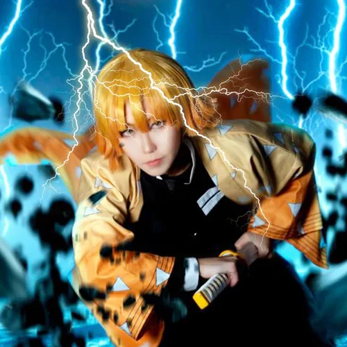 Vista 7 de Zenitsu Cosplay Costume for Kids Adult Anime Tanjiro Nezuko Kimono Halloween Shinobu Cosplay Party