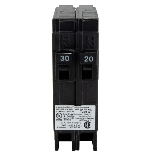 Vista 2 de RecPro Interruptor de circuito para RV Q3020 30/20 amperios doble unipolar 120V termo-magnético Desencadenamiento estándar Tipo de enchufe