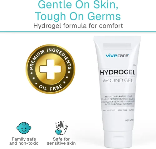 Vista 4 de ViveCare - Apósito de hidrogel para heridas (tubo de 3 onzas), gel curativo de primeros auxilios para quemaduras, úlceras diabéticas, cortes