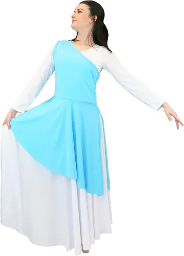 Vista 3 de Danzcue - Túnica de baile de alabanza asimétrica para mujer, (el vestido blanco no está incluido)