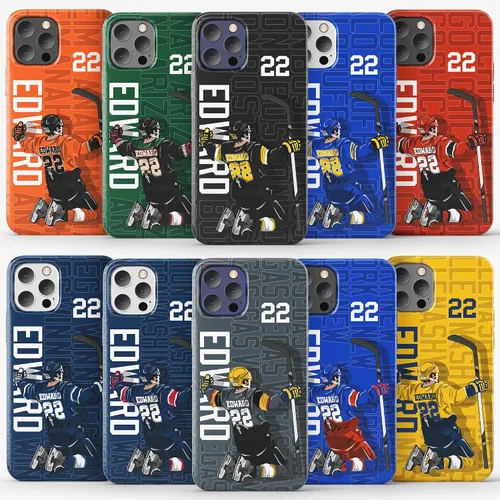 Vista 8 de Funda protectora personalizada con nombre y número de jugador de arte de hockey sobre hielo, compatible con iPhone 16, 15, 14, 12, 13, 11 X, XR, XS