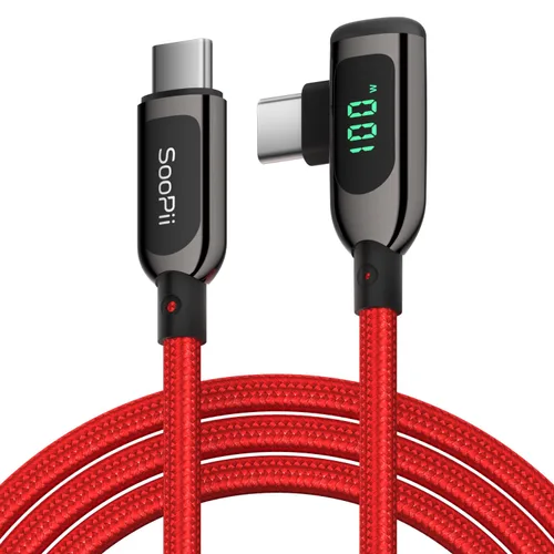 Vista 15 de SOOPII 100W Cable USB C a USB C de Ángulo Recto, Cable de Aleación de Zinc de 1 Pie de Tipo-C Trenzado de Nylon con Pantalla LED para iPad