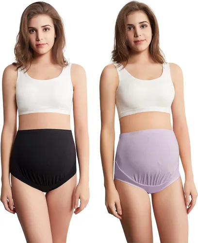 Vista 5 de Mama Cotton Women's Over The Bump Maternity Panties High Waist Full Coverage Pregnancy Underwear Multi-Pack (S-4XL)