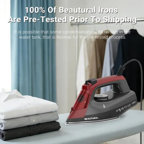 Vista 7 de BEAUTURAL Plancha de vapor para ropa, suela recubierta de cerámica con vapor de ráfaga, apagado automático de 3 vías, antigoteo y anti-calco