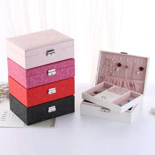 Vista 4 de YLOMAY Joyero con cerradura, organizador de tesoros, estuche de almacenamiento con pantalla de 2 capas, para aretes, pulseras, anillos, relojes