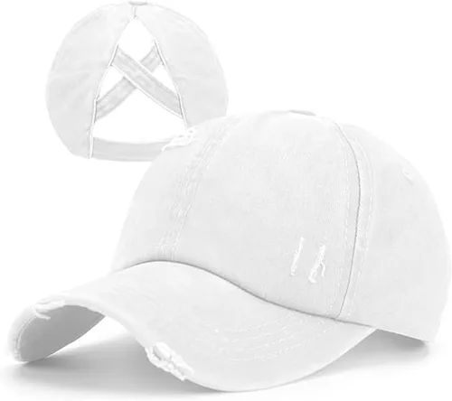 Vista 11 de Gorra de béisbol con diseño de cola de caballo cruzada, ajustable, estilo moño desordenado, para mujer