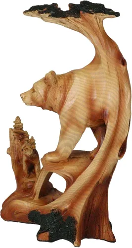 Vista 4 de Ebros Gift Naturaleza Rústica Vida Silvestre Oso Negro con Cachorro Roaming Los Bosques de Pinos Paisaje Tallado de Madera Sintética Figura Recorte