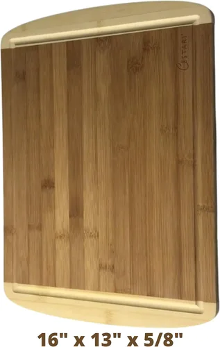 Vista 2 de Tabla de cortar de madera para cocina: tabla de cortar de madera de bambú orgánico con ranuras para jugos - La mejor tabla de cortar de madera