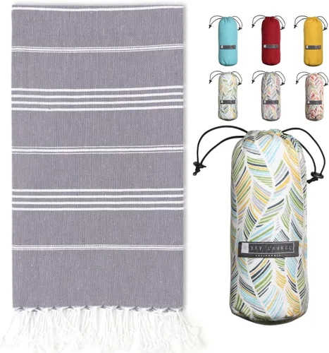 Vista 36 de BAY LAUREL Toalla de playa turca con bolsa de viaje, 39 x 71 pulgadas, de secado rápido, sin arena, ligera, grande, toallas de gran
