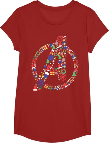 Vista 3 de Marvel Avengers A Logo Symbol Holiday Christmas Icons Camiseta, Negro