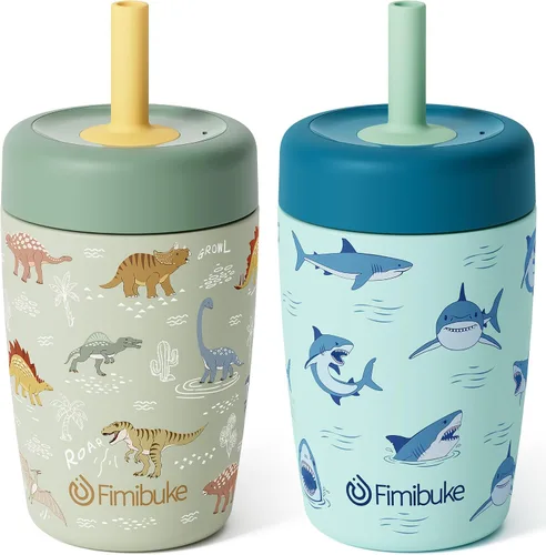 Vista 12 de Fimibuke Vasos para niños y niños pequeños a prueba de derrames, 12 onzas, vasos entrenadores con aislamiento para niños y niñas, vaso con popote