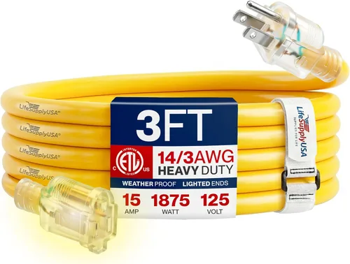 Vista 90 de Cable de extensión de 3 pies para exteriores/interiores, calibre 10/3, ultra resistente, SJTW, resistente al agua, certificación ETL, cable