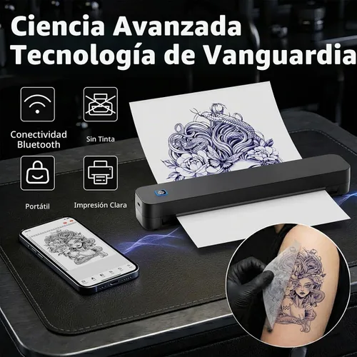 Vista 4 de KNAON Impresora de la plantilla del tatuaje, impresora térmica inalámbrica Negro