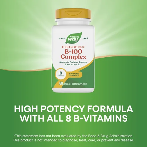 Vista 5 de Nature's Way Complejo B-100, apoya la energía celular y la salud nerviosa*, 8 vitaminas B, 60 cápsulas (el embalaje puede variar)