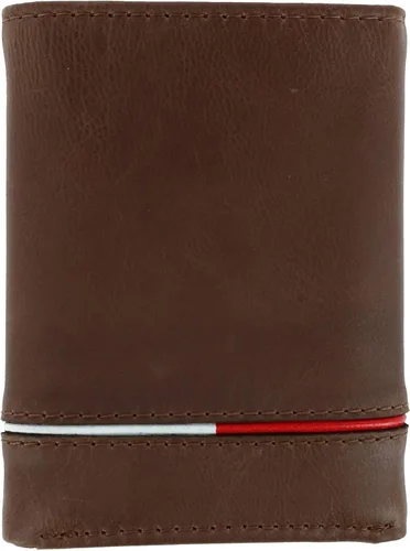 Vista 2 de Tommy Hilfiger Cartera de cuero Leif RFID triple con doble identificación para hombre, Marrón, Trifold
