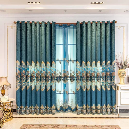Vista 17 de ELKCA Cortina de Chenille Bordada Beige de Estilo Europeo para Sala de Estar, Elegantes Cortinas Florales de Chenille para Dormitorio, Parte