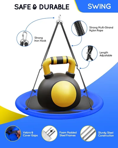 Vista 3 de Everyfun Columpio de Árbol Tipo Platillo Volador de 43" para Niños y Adultos, Capacidad de Peso de 700 libras, Columpio Platillo Volador Impermeable