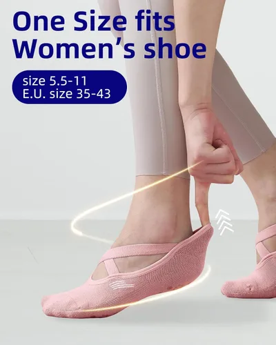 Vista 6 de YOTTOY Calcetines de yoga para mujer con agarre antideslizante para yoga, ideales para pilates, Pure Barre, fitness, ballet, talla única