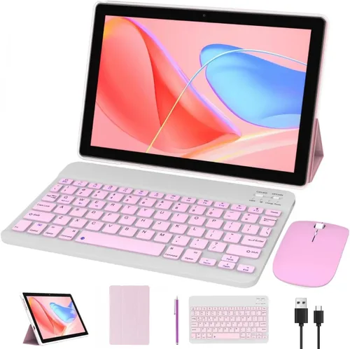Vista 10 de Tableta 2 en 1 10 pulgadas Android 15 Tablets con teclado 64 GB ROM 8 GB RAM Soporte 1TB expansión 10.1 "Tablet incluye Ratón Stylus Tab 8MP+2MP