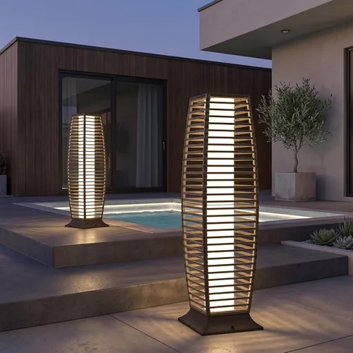 Vista 11 de Solar Yard Lámpara de pie de 2 piezas para exteriores, linterna solar, impermeable, de mimbre, estilo bohemio, para decoración de porche de jardín