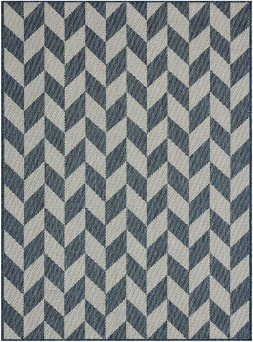 Vista 19 de Nicole Miller New York Patio Country Calla - Alfombra contemporánea de espiga para pasillo de interiores y exteriores, azul/gris, 1 pie y 9 pulgadas