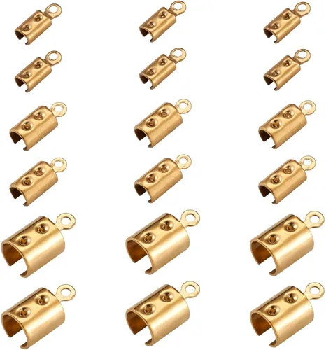 Vista 2 de Mega Pet 60 piezas de acero inoxidable plegables sobre los extremos del cable de engarzado dorado plegable de cuero puntas de cierre de cierre