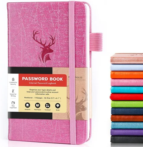 Vista 18 de molekaus Libro de contraseñas con pestañas alfabéticas, pequeño guardián de contraseñas con espacio adicional para cambiar la contraseña. Cuaderno