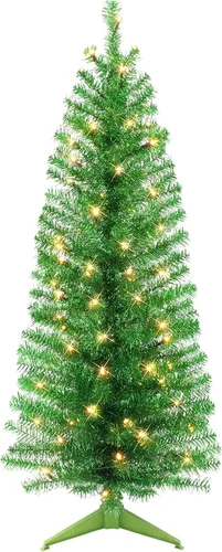 Vista 10 de Árbol de oropel negro preiluminado de 4.5 pies, 160 puntas, 70 luces incandescentes transparentes UL