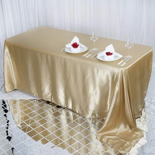 Vista 4 de BalsaCircle Mantel rectangular de satén beige de 90 x 132 pulgadas para mesa de boda, fiesta, recepción, eventos, cocina y comedor