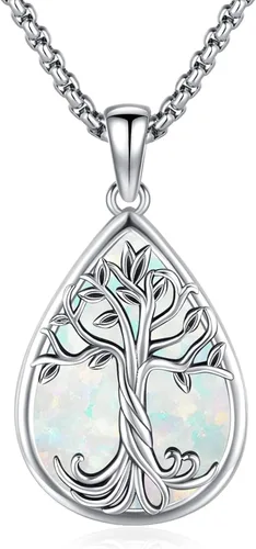 Vista 12 de Eusense Collar de ópalo para mujeres y hombres, joyería de ópalo azul y blanco de plata de ley 925 con dije de ópalo auténtico, regalo