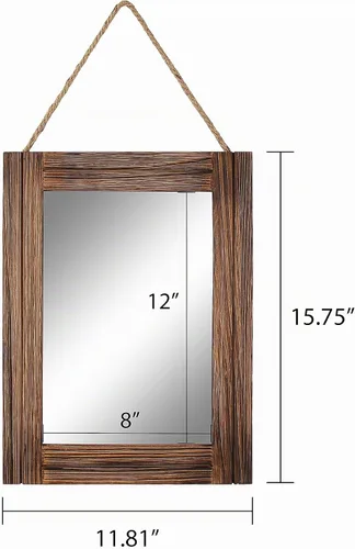 Vista 5 de Espejo de pared con marco de madera rústica de 16.0 x 12.0 pulgadas, con cuerda para colgar para decoración de casa de campo, para entrada
