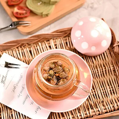 Vista 4 de Taza de té de cristal con forma de hongo Juego de platillo de té taza de café con taza de filtro