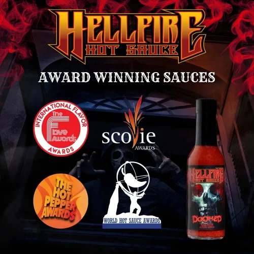 Vista 7 de Hellfire Doomed Salsa Picante, La Salsa Más Picante del Mundo, Reforzada con 6.66 Millones de SHU de Extracto de Pimienta Natural, Probada