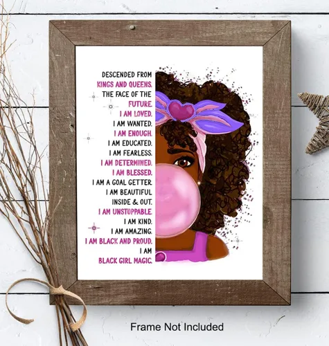 Vista 8 de Arte de pared de niña afroamericana, arte negro, decoración de pared con citas positivas inspiradoras, póster de afirmaciones positivas, decoración