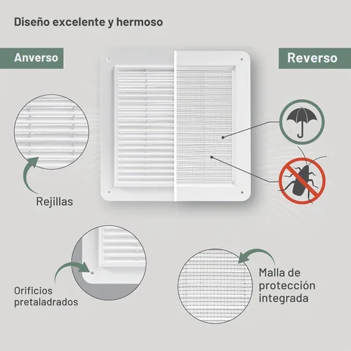 Vista 3 de Vent Systems Cubierta de ventilación de plástico blanco de 10 x 10 pulgadas (tamaño exterior) - Rejillas duraderas de pared y techo con malla