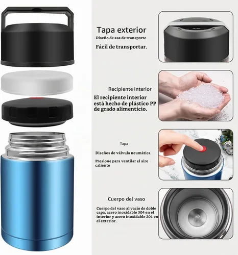 Vista 5 de Contenedor de almuerzo aislado de 35 oz a prueba de fugas termo al vacío