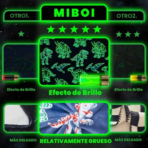 Vista 6 de MIBOI Manta de dinosaurio que brilla en la oscuridad para niños, manta Manta Glow Dino