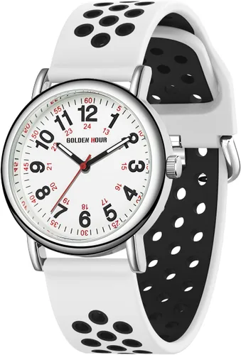 Vista 19 de GOLDEN HOUR - Reloj de enfermera impermeable para profesionales médicos, estudiantes, mujeres y hombres, esfera luminosa de fácil lectura, 24 horas