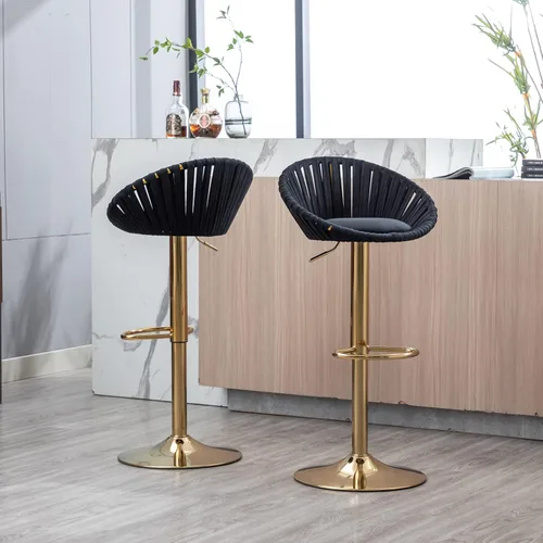 Vista 7 de Taburetes de bar modernos y ajustables giratorios, taburete de bar de cocina con respaldo, juego de 2, sillas de bar de estilo ocio, para isla