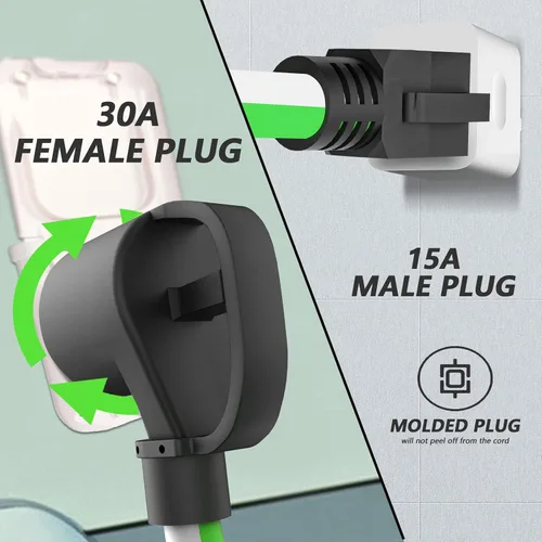 Vista 3 de Cable adaptador RV de 15 amperios a 30 amperios y 110 voltios, cable adaptador de 12 pulgadas NEMA 5-15P macho a TT-30R hembra, convertidor