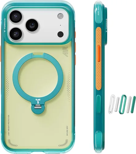 Vista 18 de TORRAS Ostand Q3 Air - Funda para iPhone 17 Pro con soporte magnético de 360°, compatible con MagSafe, probada contra caídas de grado mil, botón