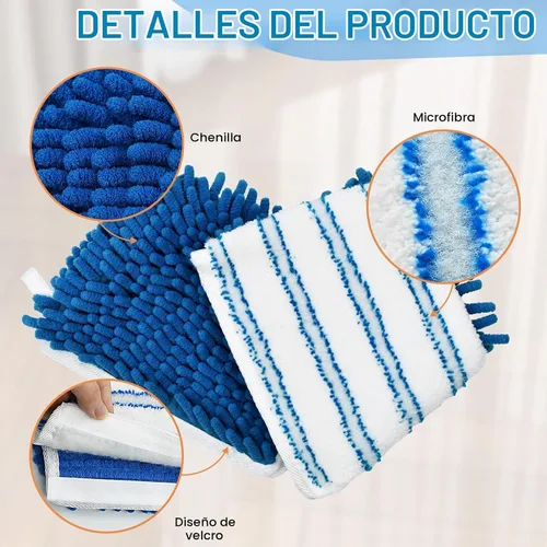 Vista 2 de Trapeadores de microfibra para limpieza de pisos, trapeador plano con 3 almohadillas reutilizables y mango extensible de 58 pulgadas de largo