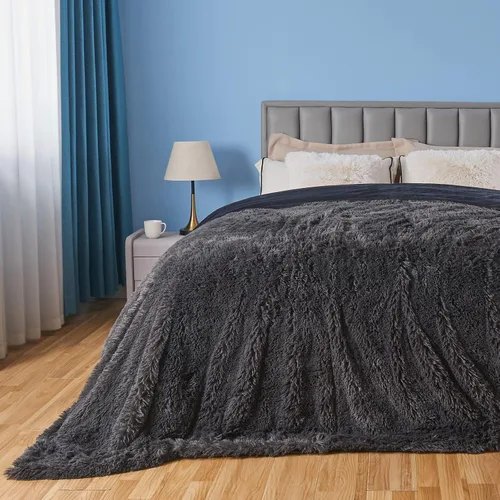 Vista 55 de GONAAP Manta de Tiro Difusa de Piel Sintética Negra Súper Suave Acogedora Felpa Difusa Peluda para Sofá Sillón Cama (Negro, Tiro(50"x60"))